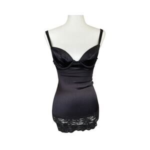 Vintage 90s Wonderbra Black Shapewear Slip Dress – Lace Hem, Size 34A